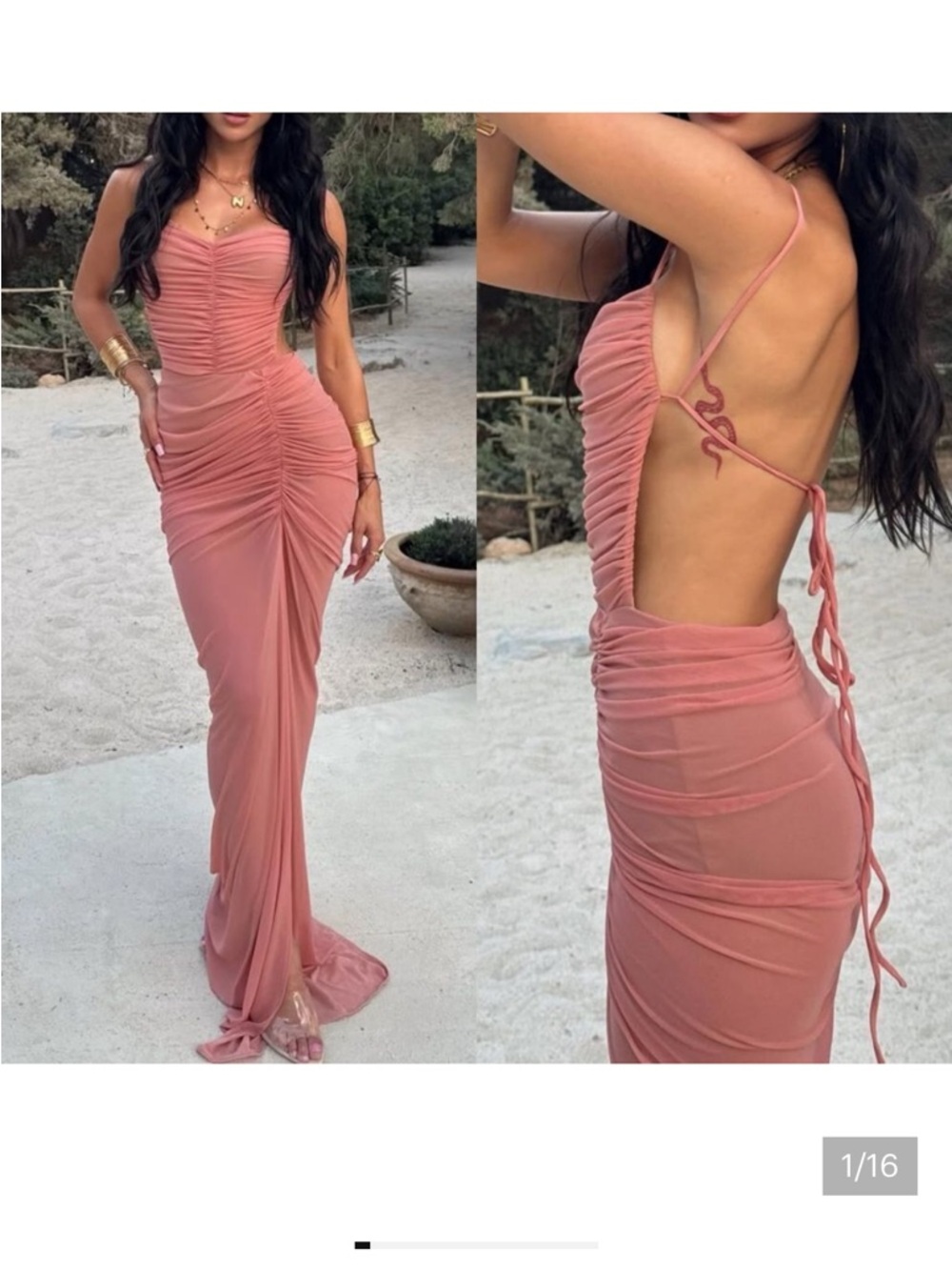 Michael Costello Rose Ruched pink Maxi Dress